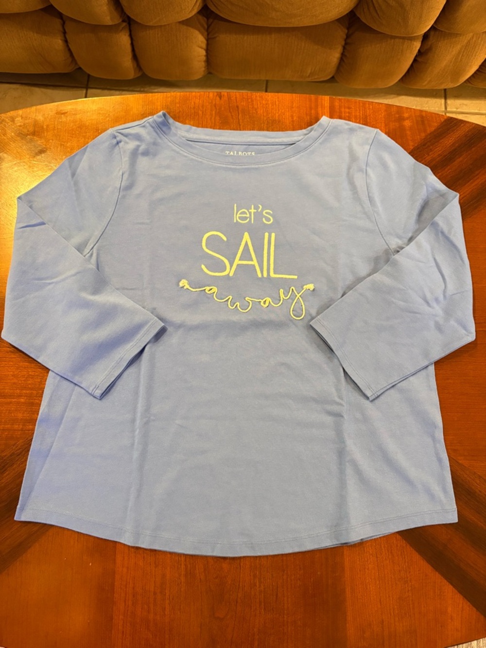 Talbots Women’s Light Blue Long Sleeve Tee with 'Let's SAIL Away' Graphic